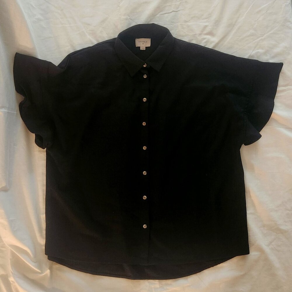 Everly Collared Button Down Top w/Ruffle Sleeves Size Large